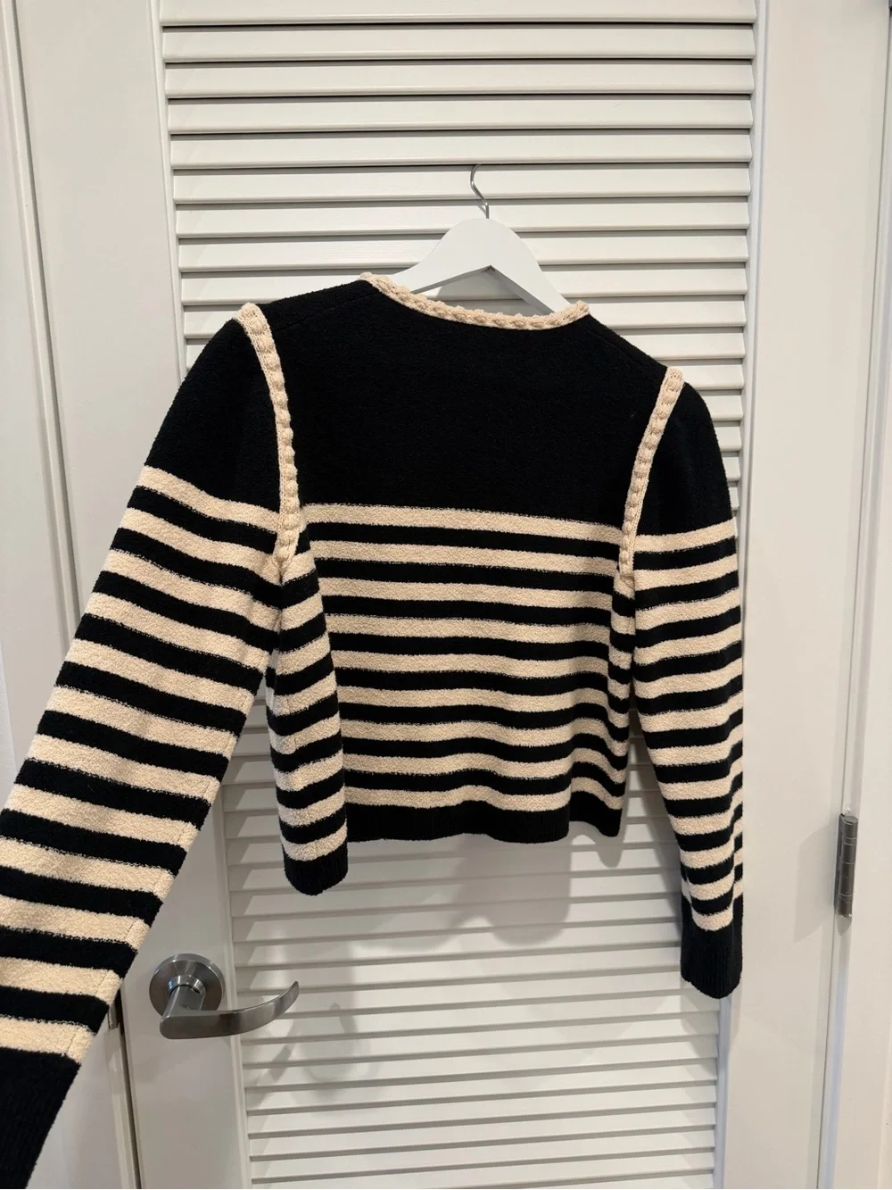 J.Crew Black Cream Striped Knit Cardigan Gold Buttons Size S